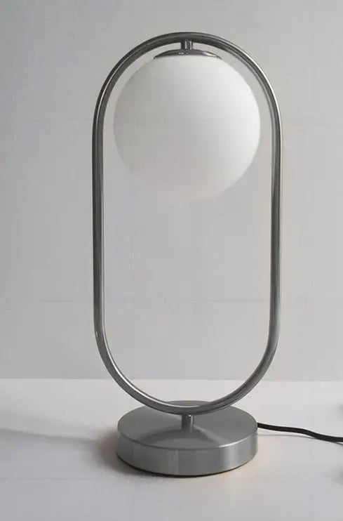 Modern silver-toned nordic gold oval glass ball led desk lamp with frosted spherical shade for bedroom decorbites glass ball