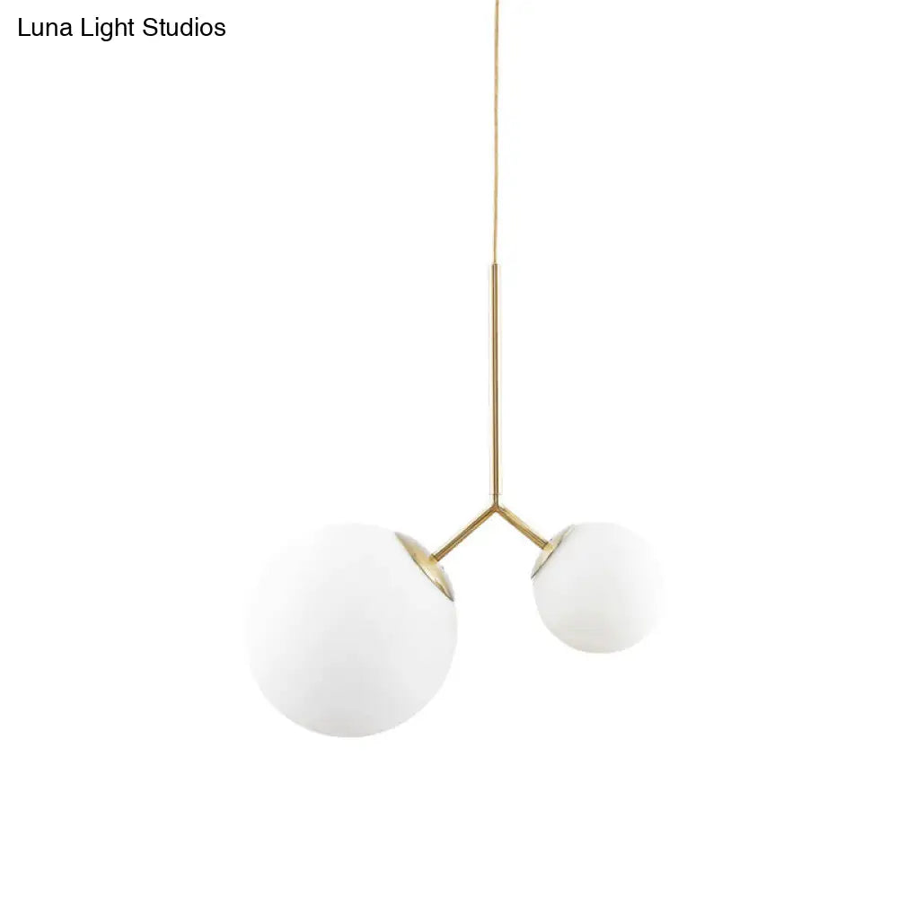 Nordic Gold Pendant Ceiling Light with Globe White Glass Shade - Set of 2