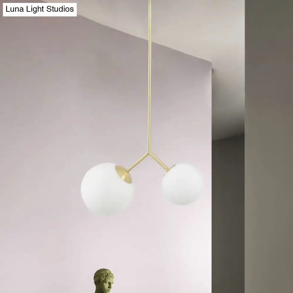 Nordic Gold Pendant Ceiling Light with Globe White Glass Shade - Set of 2