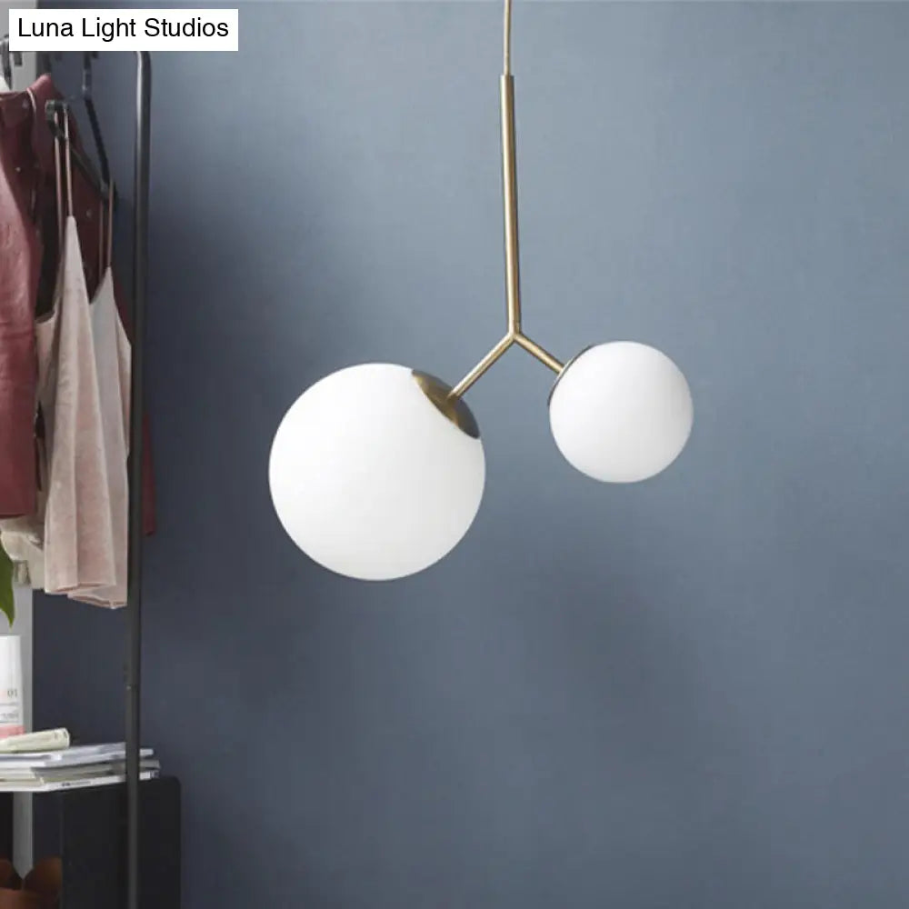 Nordic Gold Pendant Ceiling Light with Globe White Glass Shade - Set of 2