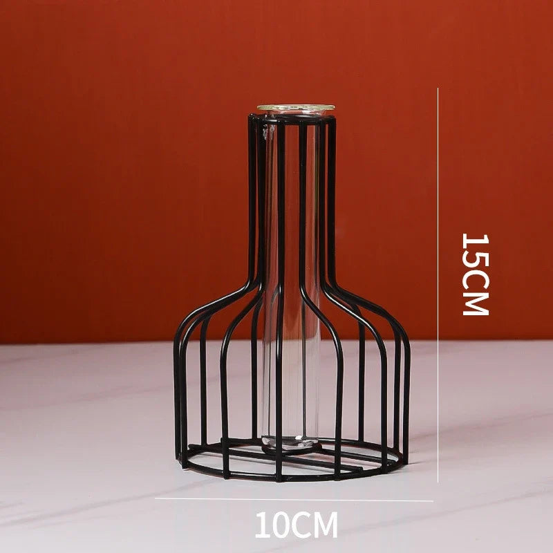 Nordic Golden Iron Hydroponic Table Vase - Black - Vase