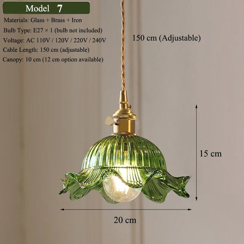 Nordic Green Glass Pendant Light With Brass Accents - Decorbites