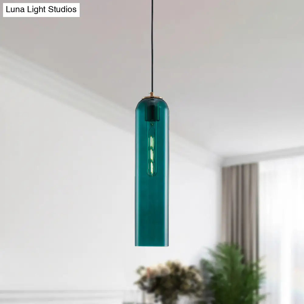 Nordic Green Glass Tubular Pendant Light - Stylish Ceiling Hanging Lamp for Bedroom