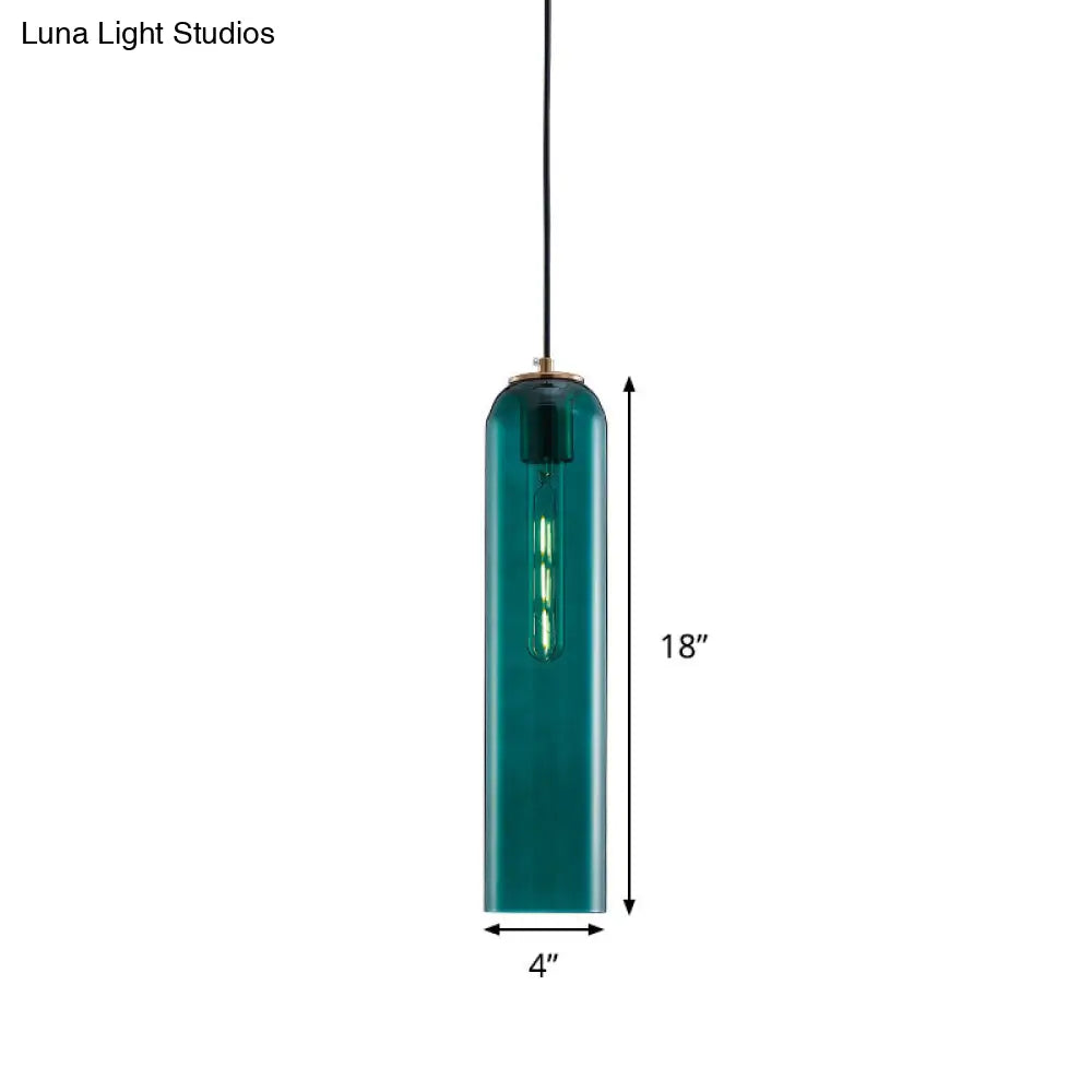 Nordic Green Glass Tubular Pendant Light - Stylish Ceiling Hanging Lamp for Bedroom