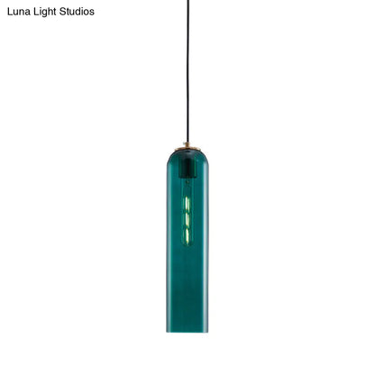 Nordic Green Glass Tubular Pendant Light - Stylish Ceiling Hanging Lamp for Bedroom