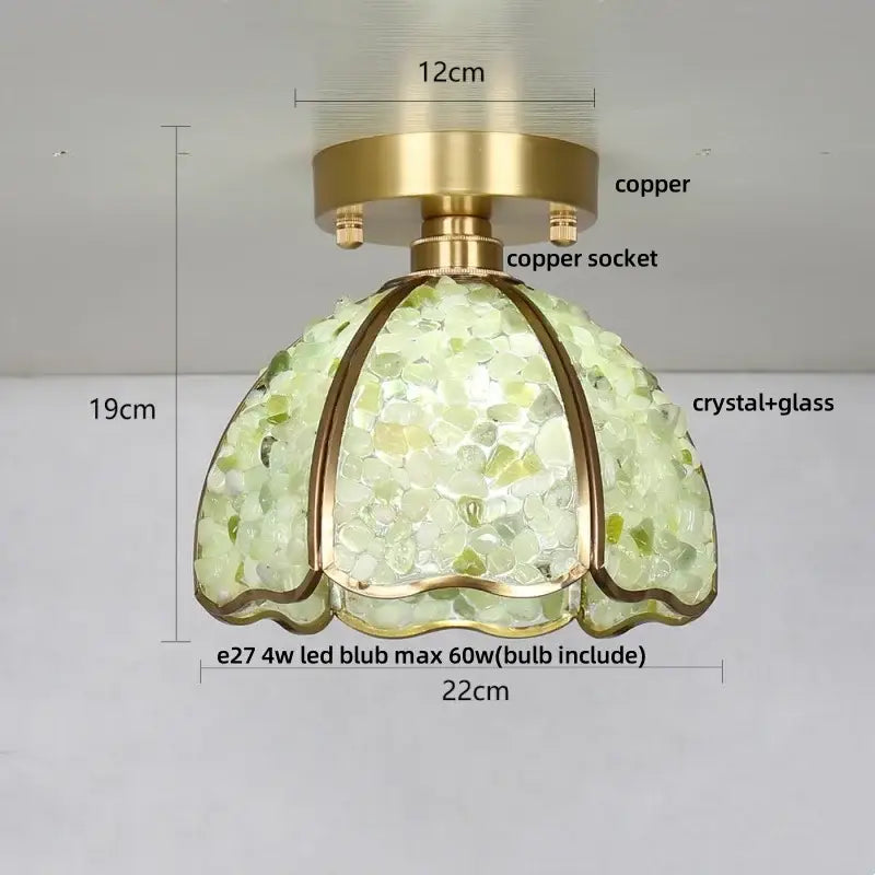 Nordic green and purple mosaic glass crystal ceiling light with delicate light green crystal and brass copper finish