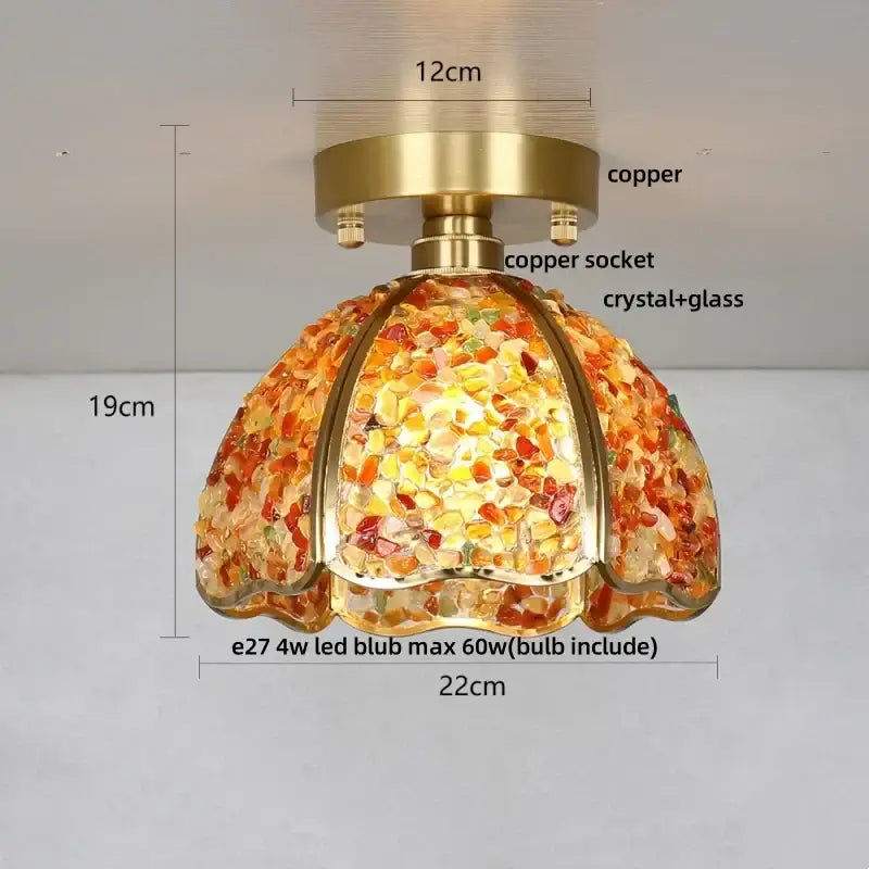 Nordic green and purple mosaic glass crystal ceiling light with copper base for bedroom decorative ceiling light