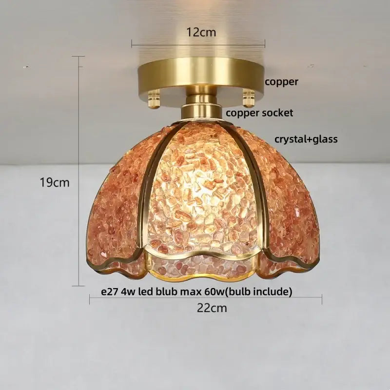 A warm amber glass crystal ceiling light pendant with brass copper finish for Nordic green and purple mosaic bedroom