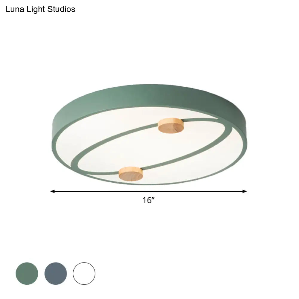 DecorBites™ DecorBites™ Nordic Grey/White/Green LED Flush Mount Ceiling Light with Rounded Acrylic Design and Round Wood Decor, 16"/19.5" Wide