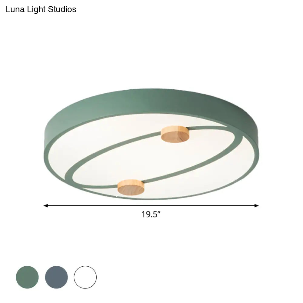 DecorBites™ DecorBites™ Nordic Grey/White/Green LED Flush Mount Ceiling Light with Rounded Acrylic Design and Round Wood Decor, 16"/19.5" Wide