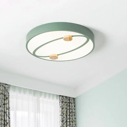 DecorBites™ DecorBites™ Nordic Grey/White/Green LED Flush Mount Ceiling Light with Rounded Acrylic Design and Round Wood Decor, 16"/19.5" Wide