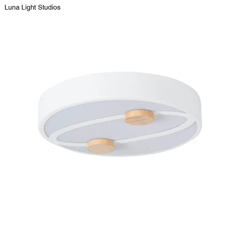 DecorBites™ DecorBites™ Nordic Grey/White/Green LED Flush Mount Ceiling Light with Rounded Acrylic Design and Round Wood Decor, 16"/19.5" Wide
