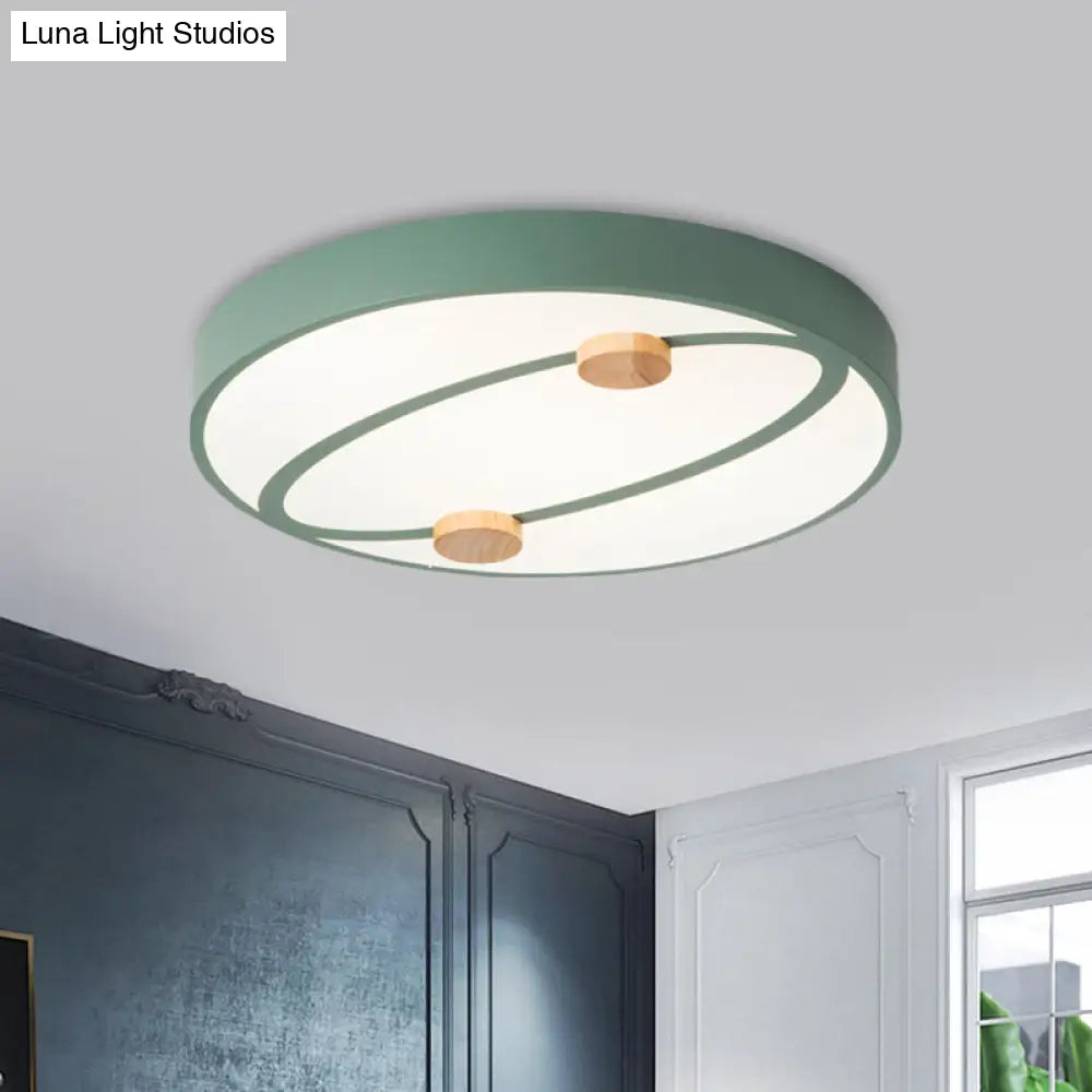 DecorBites™ DecorBites™ Nordic Grey/White/Green LED Flush Mount Ceiling Light with Rounded Acrylic Design and Round Wood Decor, 16"/19.5" Wide