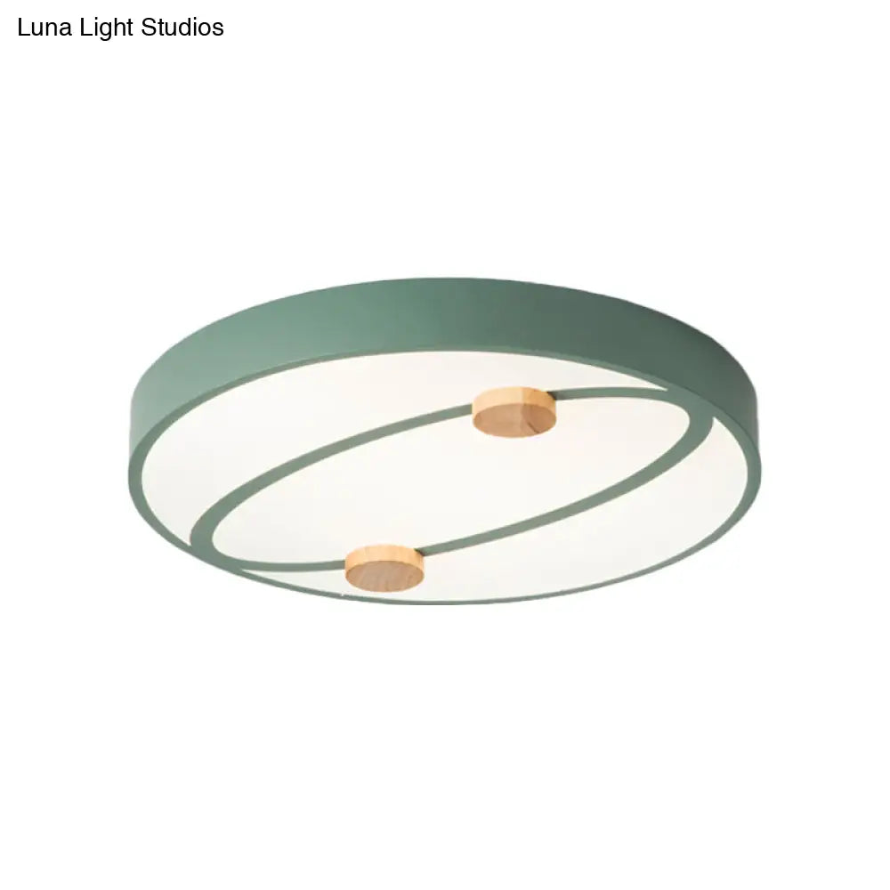 DecorBites™ DecorBites™ Nordic Grey/White/Green LED Flush Mount Ceiling Light with Rounded Acrylic Design and Round Wood Decor, 16"/19.5" Wide