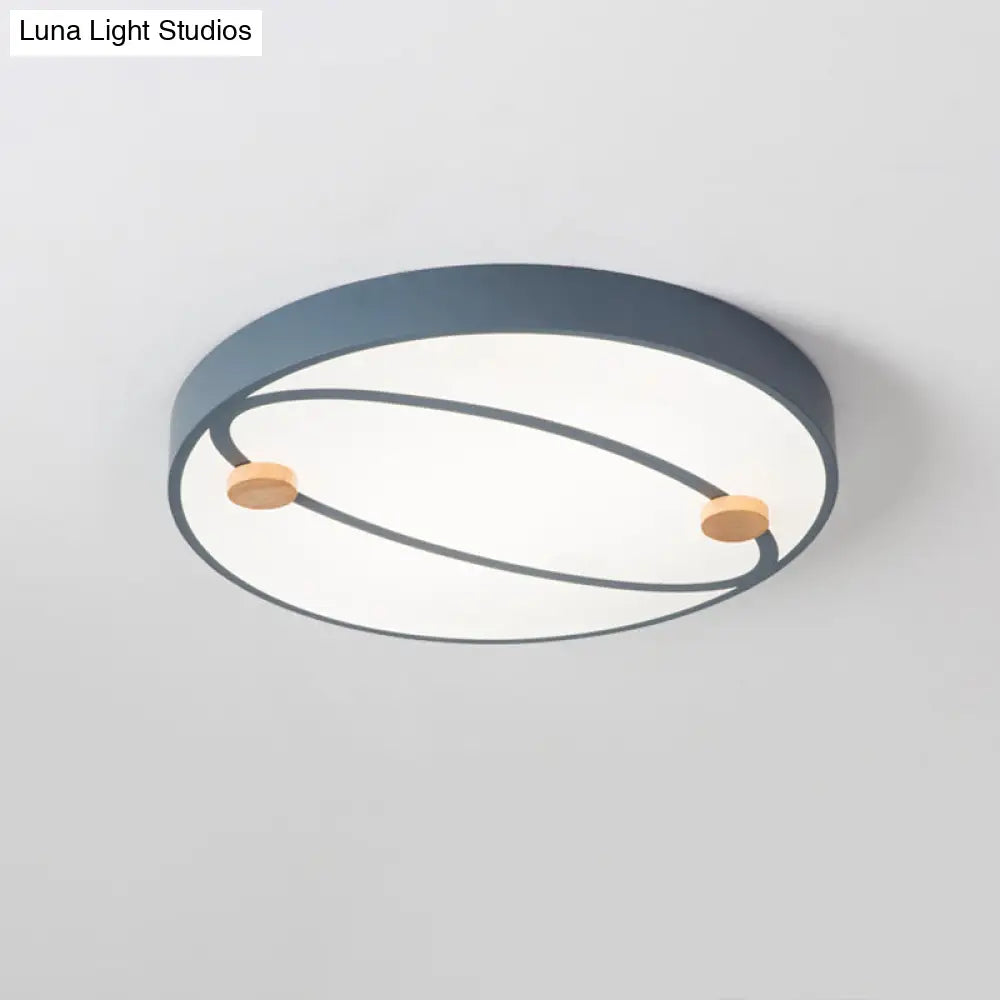 DecorBites™ DecorBites™ Nordic Grey/White/Green LED Flush Mount Ceiling Light with Rounded Acrylic Design and Round Wood Decor, 16"/19.5" Wide