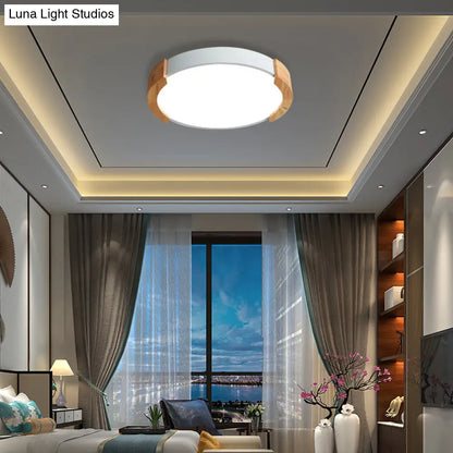 DecorBites™ DecorBites™ Nordic Grey/White/Green Round Flush Light with Wood Side Guard - Ceiling Mounted Fixture for Bedroom