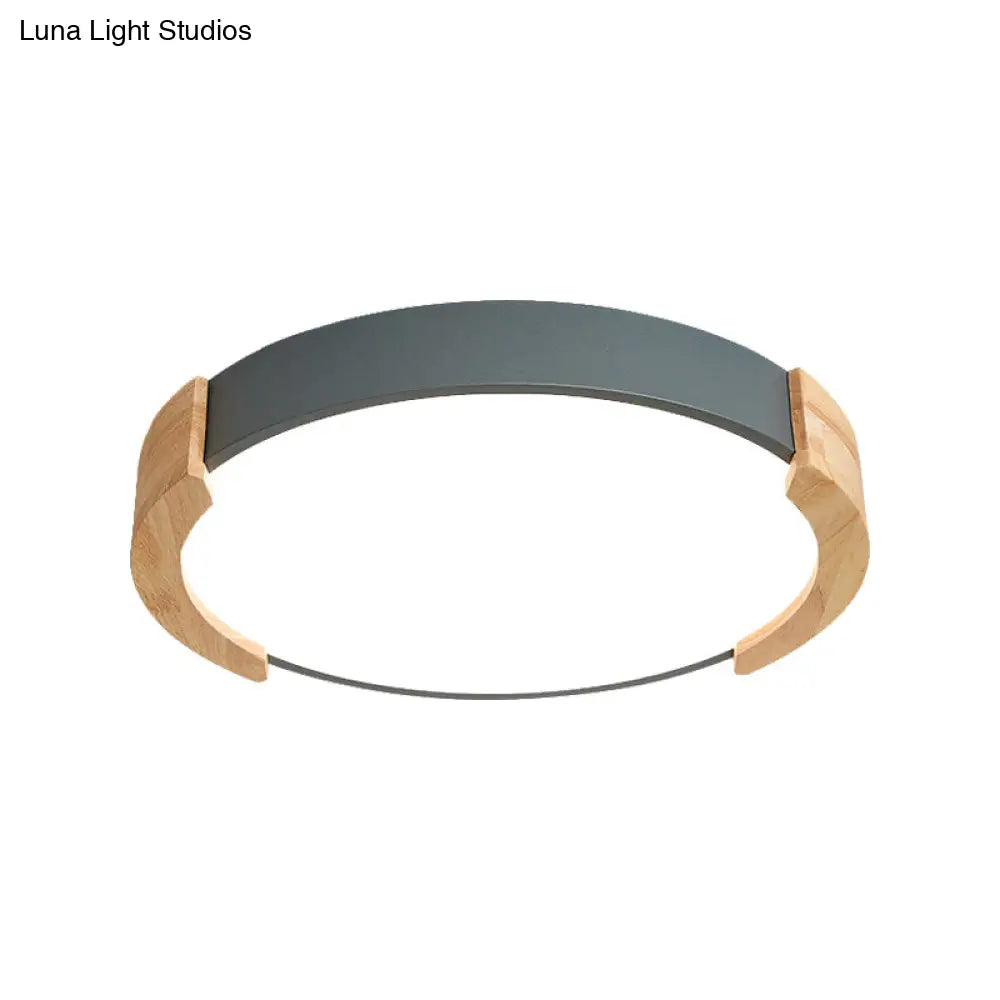 DecorBites™ DecorBites™ Nordic Grey/White/Green Round Flush Light with Wood Side Guard - Ceiling Mounted Fixture for Bedroom