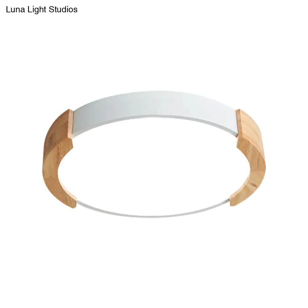 DecorBites™ DecorBites™ Nordic Grey/White/Green Round Flush Light with Wood Side Guard - Ceiling Mounted Fixture for Bedroom