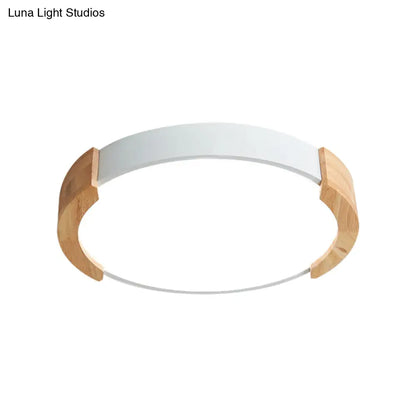 DecorBites™ DecorBites™ Nordic Grey/White/Green Round Flush Light with Wood Side Guard - Ceiling Mounted Fixture for Bedroom