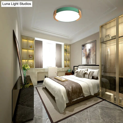 DecorBites™ DecorBites™ Nordic Grey/White/Green Round Flush Light with Wood Side Guard - Ceiling Mounted Fixture for Bedroom