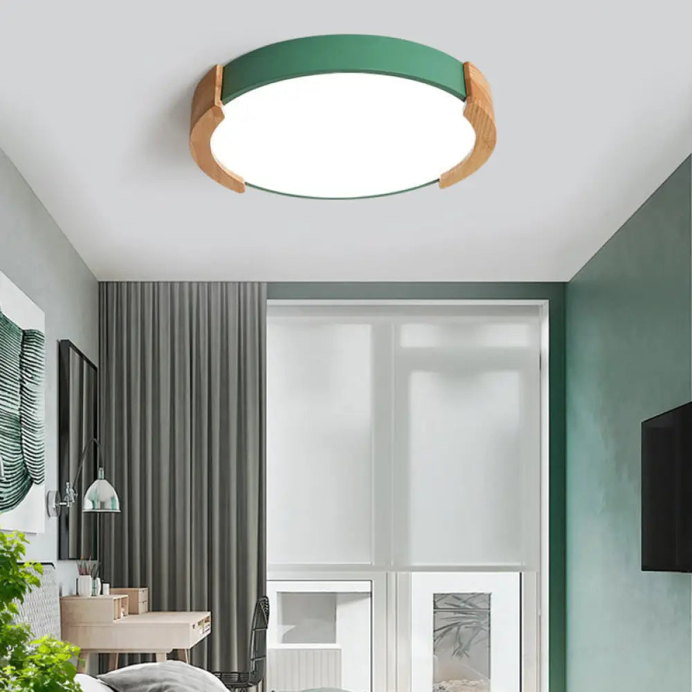DecorBites™ DecorBites™ Nordic Grey/White/Green Round Flush Light with Wood Side Guard - Ceiling Mounted Fixture for Bedroom
