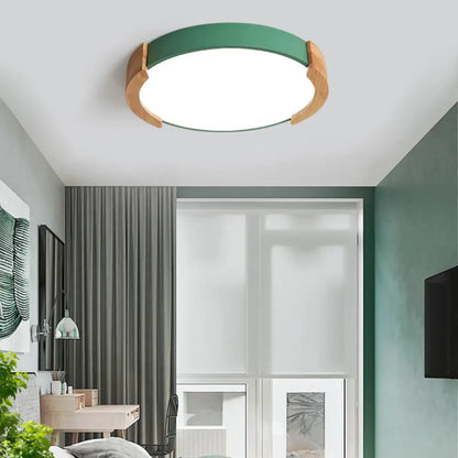 DecorBites™ DecorBites™ Nordic Grey/White/Green Round Flush Light with Wood Side Guard - Ceiling Mounted Fixture for Bedroom