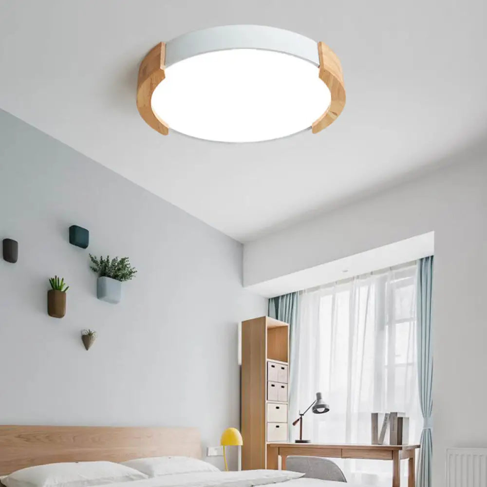 DecorBites™ DecorBites™ Nordic Grey/White/Green Round Flush Light with Wood Side Guard - Ceiling Mounted Fixture for Bedroom