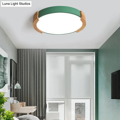 DecorBites™ DecorBites™ Nordic Grey/White/Green Round Flush Light with Wood Side Guard - Ceiling Mounted Fixture for Bedroom