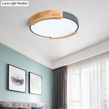DecorBites™ DecorBites™ Nordic Grey/White/Green Round Flush Light with Wood Side Guard - Ceiling Mounted Fixture for Bedroom