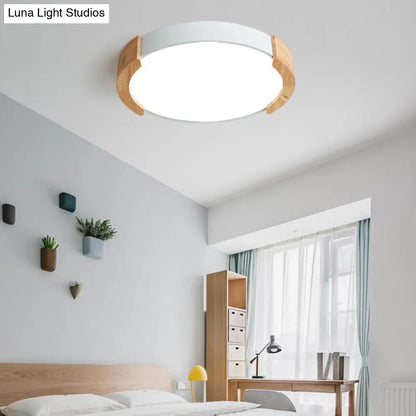 DecorBites™ DecorBites™ Nordic Grey/White/Green Round Flush Light with Wood Side Guard - Ceiling Mounted Fixture for Bedroom