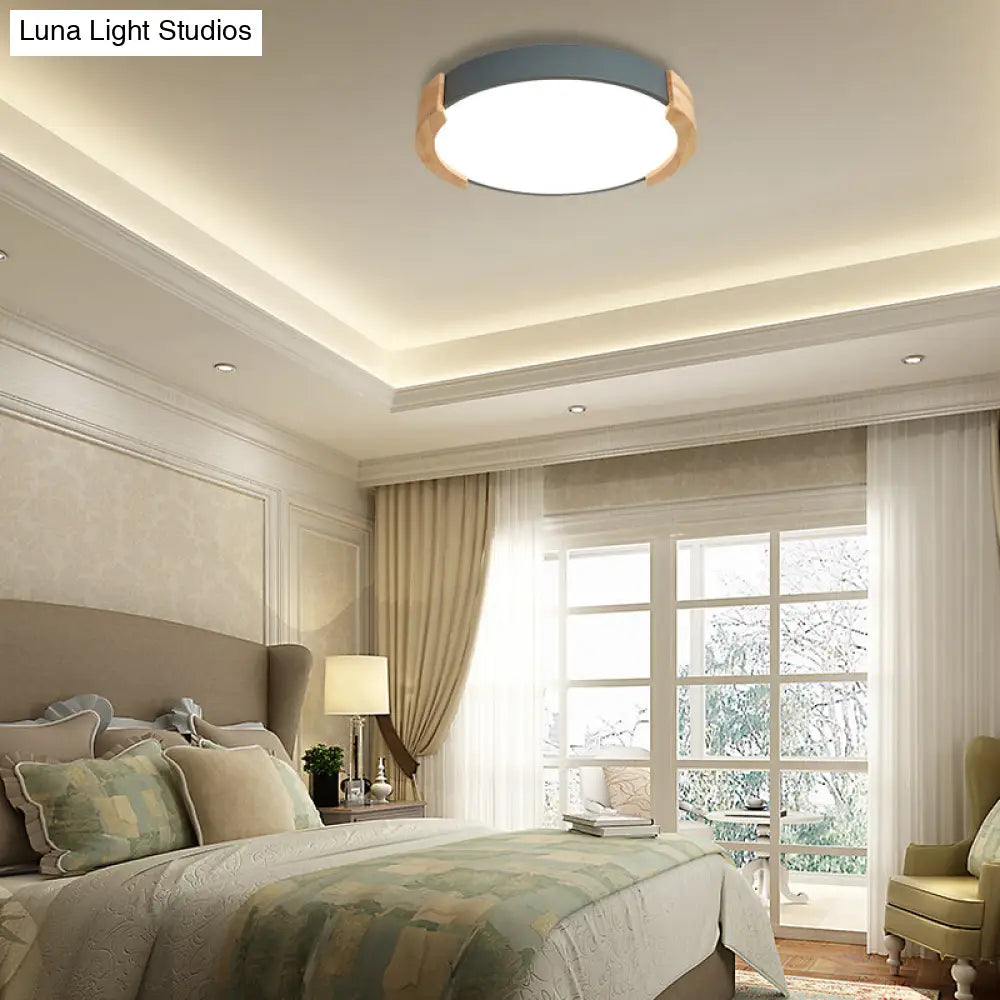 DecorBites™ DecorBites™ Nordic Grey/White/Green Round Flush Light with Wood Side Guard - Ceiling Mounted Fixture for Bedroom