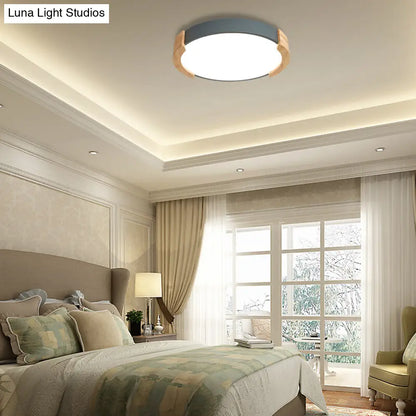 DecorBites™ DecorBites™ Nordic Grey/White/Green Round Flush Light with Wood Side Guard - Ceiling Mounted Fixture for Bedroom