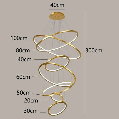 Gold-toned nordic home decor spiral ring chandelier with led lights for elegant home decor stair lighting by decorbites nordic home