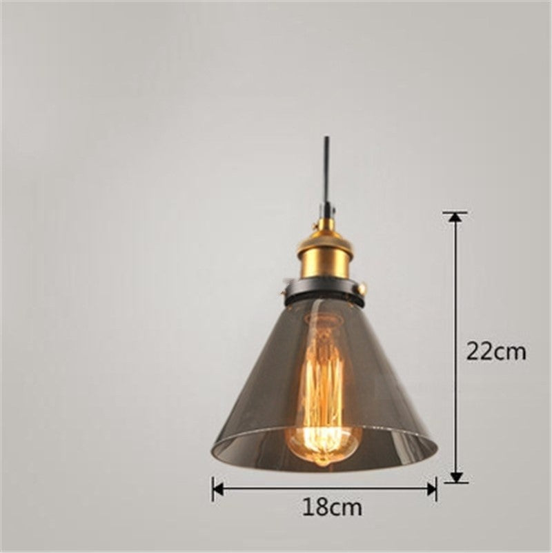 Nordic industrial home bedroom glass chandelier with black metal cone pendant light and exposed edison bulb