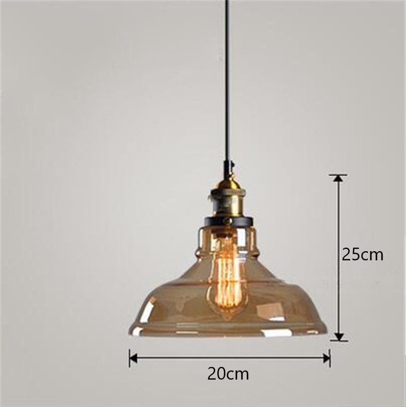 25cm tall amber glass chandelier with brass accents and vintage Edison bulb for Nordic industrial bedroom decor