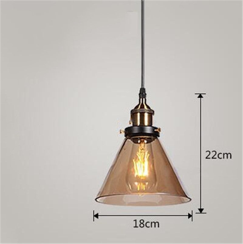 Nordic industrial home bedroom glass chandelier with 18cm amber glass pendant light and brass accents