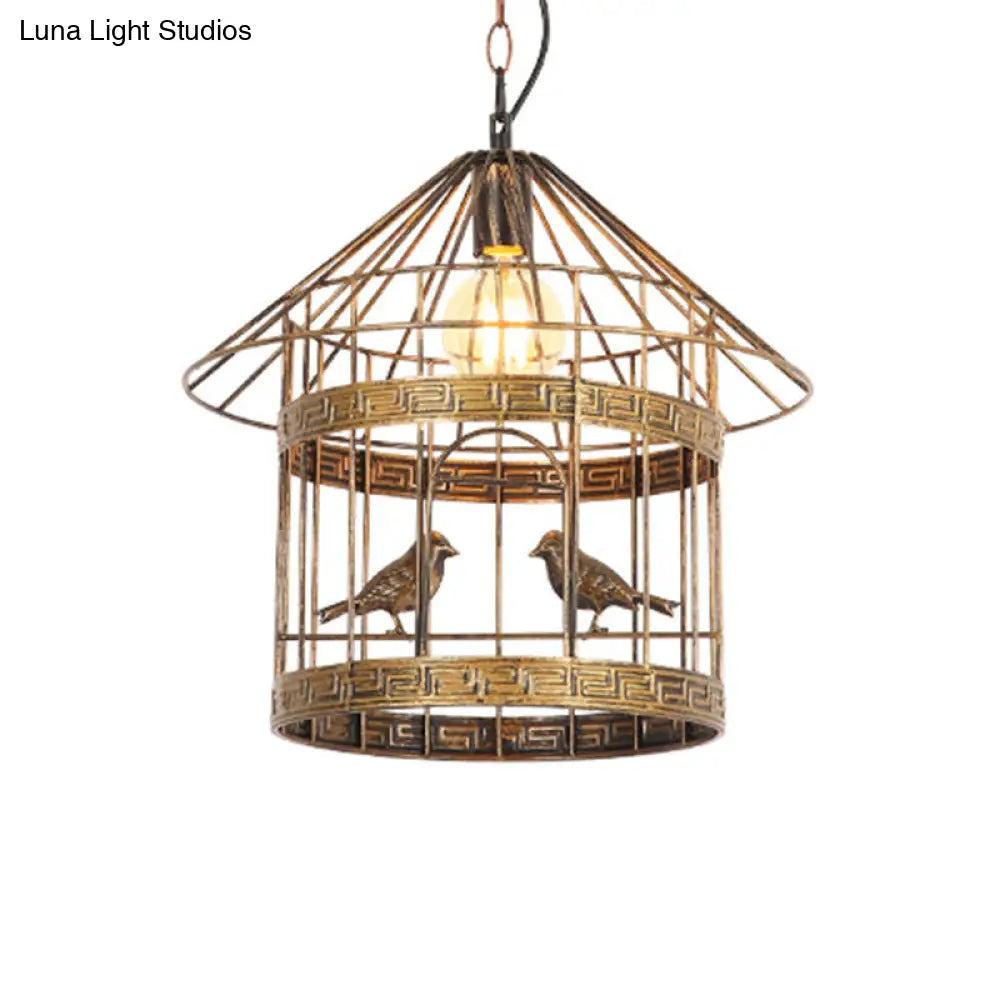 Nordic Industrial Style 1-Light Bird Cage Ceiling Fixture for Coffee Shop: Metallic Ceiling Light