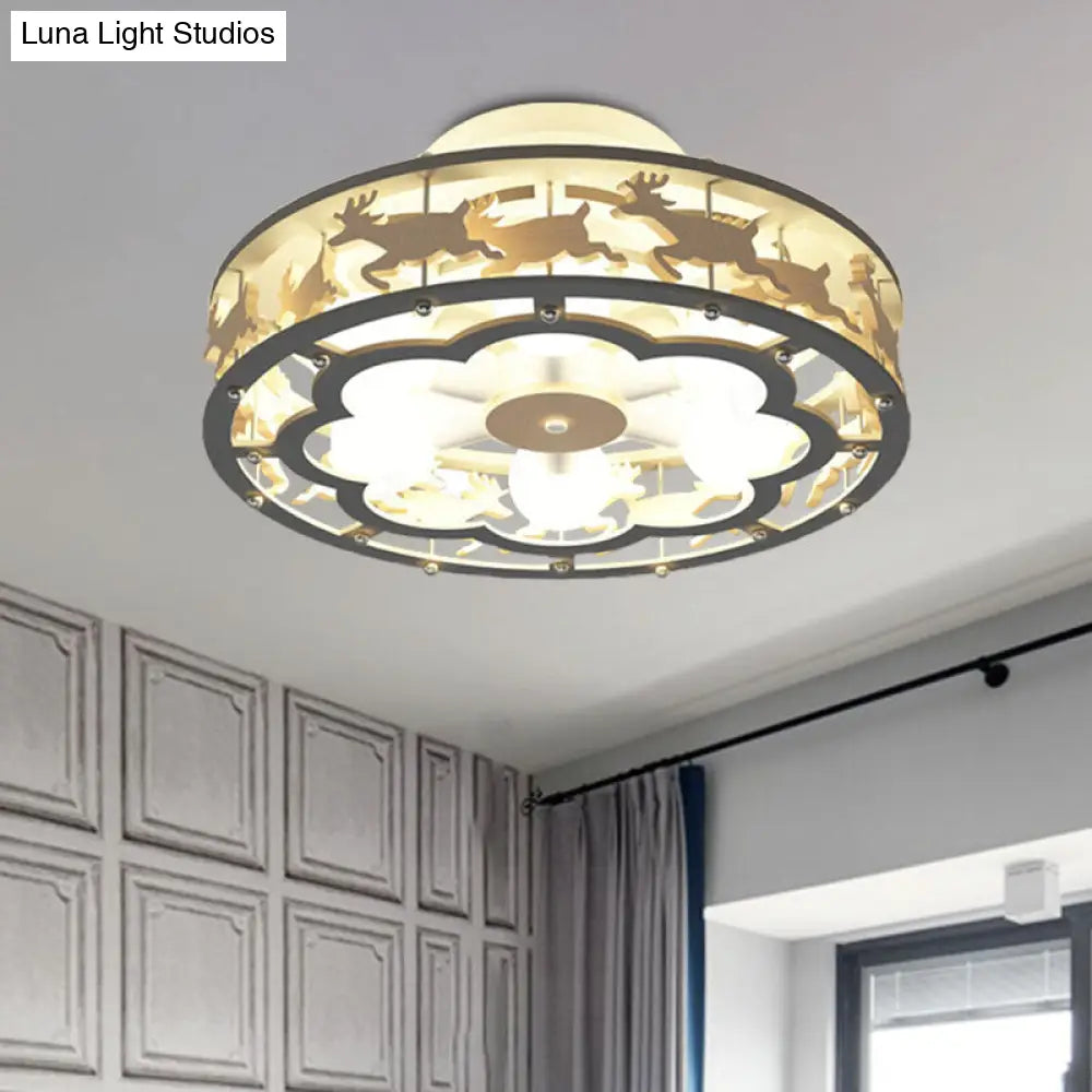 DecorBites™ DecorBites™ Nordic Iron Drum Ceiling Light Fixture 6-Bulb Semi Flush Mount, Grey with Wood Elk Decor