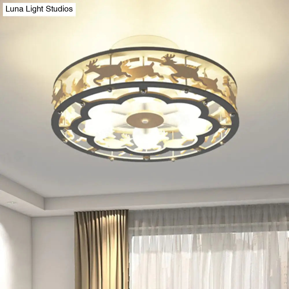 DecorBites™ DecorBites™ Nordic Iron Drum Ceiling Light Fixture 6-Bulb Semi Flush Mount, Grey with Wood Elk Decor