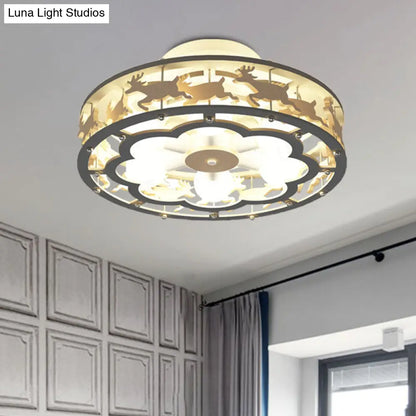 DecorBites™ DecorBites™ Nordic Iron Drum Ceiling Light Fixture 6-Bulb Semi Flush Mount, Grey with Wood Elk Decor