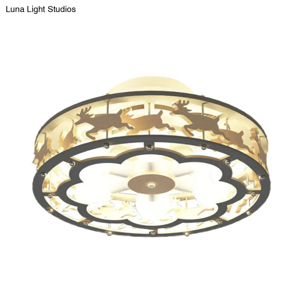 DecorBites™ DecorBites™ Nordic Iron Drum Ceiling Light Fixture 6-Bulb Semi Flush Mount, Grey with Wood Elk Decor