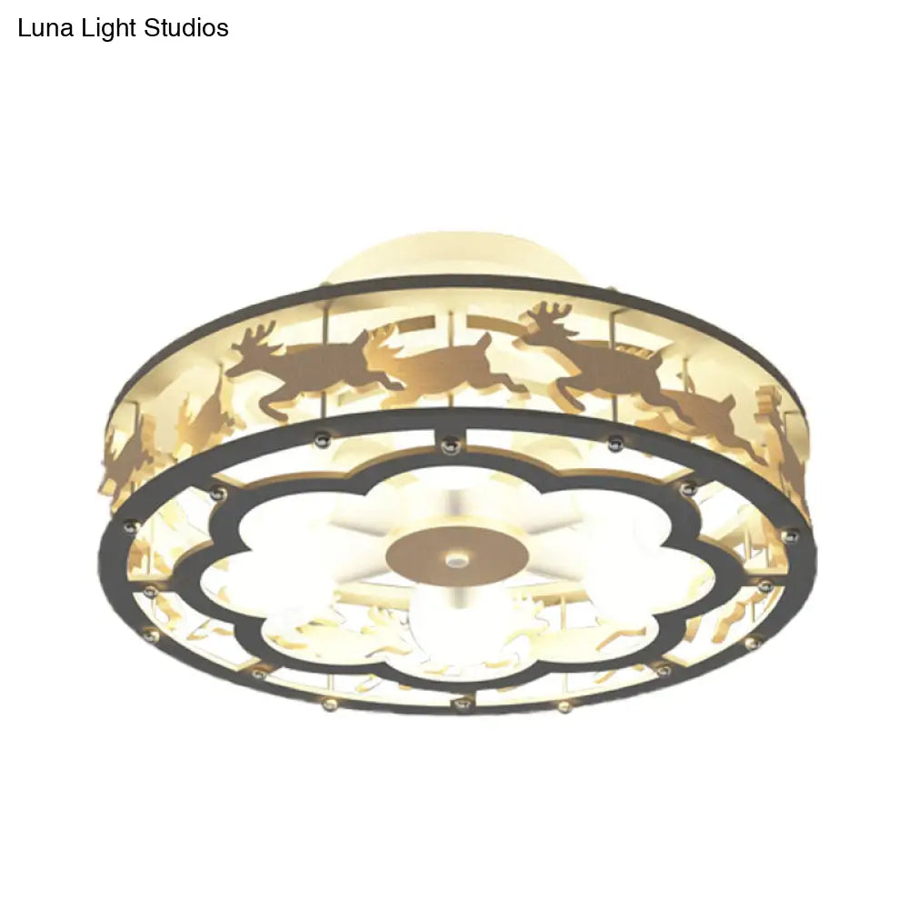 DecorBites™ DecorBites™ Nordic Iron Drum Ceiling Light Fixture 6-Bulb Semi Flush Mount, Grey with Wood Elk Decor