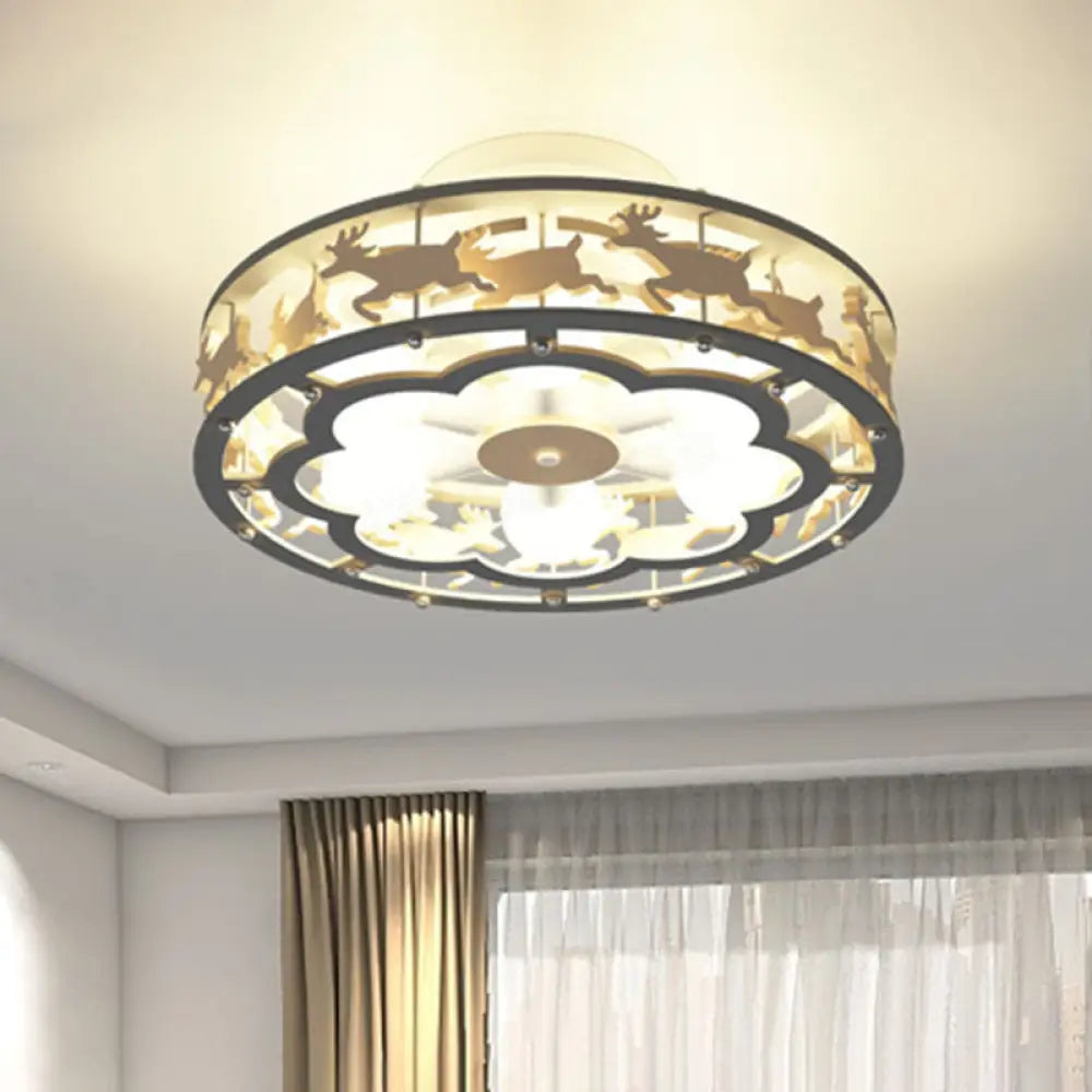 DecorBites™ DecorBites™ Nordic Iron Drum Ceiling Light Fixture 6-Bulb Semi Flush Mount, Grey with Wood Elk Decor