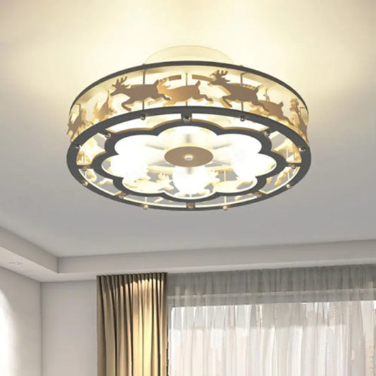 DecorBites™ DecorBites™ Nordic Iron Drum Ceiling Light Fixture 6-Bulb Semi Flush Mount, Grey with Wood Elk Decor