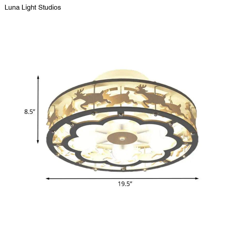 DecorBites™ DecorBites™ Nordic Iron Drum Ceiling Light Fixture 6-Bulb Semi Flush Mount, Grey with Wood Elk Decor