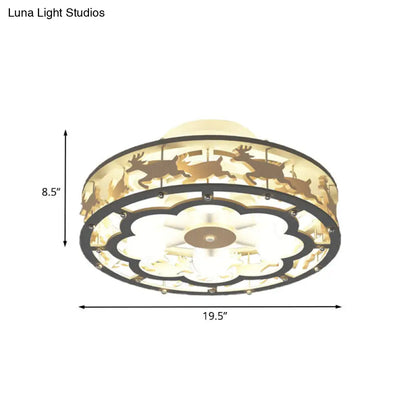 DecorBites™ DecorBites™ Nordic Iron Drum Ceiling Light Fixture 6-Bulb Semi Flush Mount, Grey with Wood Elk Decor