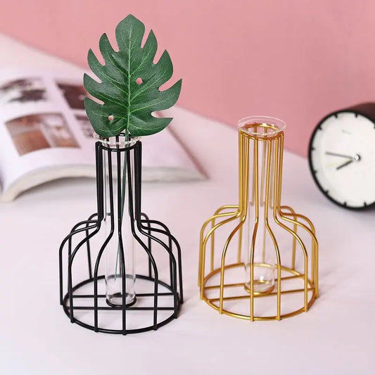 Nordic Iron Golden Hydroponic Vase with Dried Flowers - Vase