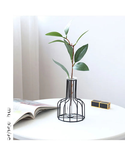 Nordic Iron Golden Hydroponic Vase with Dried Flowers - Vase