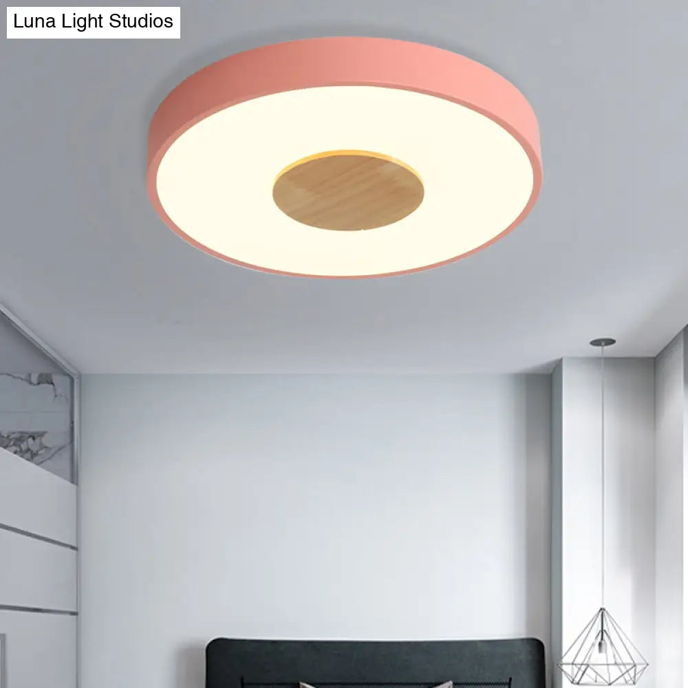 DecorBites™ DecorBites™ Nordic Iron Round Flush Mount Ceiling Light - 1 Head Pink/Blue/White Lighting Fixture for Bedroom - 12"/16"/19.5" Width