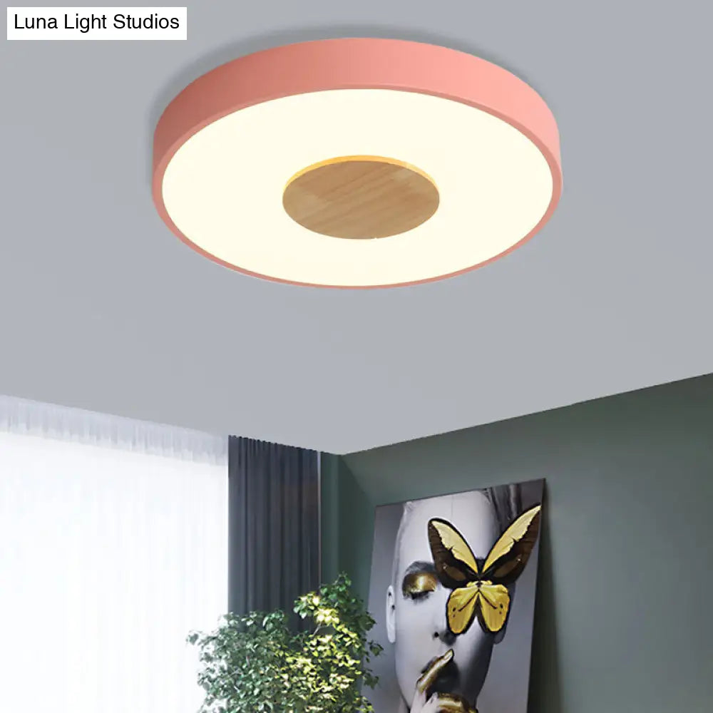 DecorBites™ DecorBites™ Nordic Iron Round Flush Mount Ceiling Light - 1 Head Pink/Blue/White Lighting Fixture for Bedroom - 12"/16"/19.5" Width